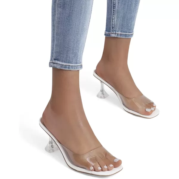imageDREAM PAIRS Womens Clear Heels Square Toe High Stiletto Mules Slip on Wedding Dress Heel SandalsWhite Clear