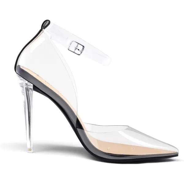 imageDREAM PAIRS Womens Clear High Heels Strappy Rhinestone Closed Toe Stiletto Sexy Sparkly Pointed Toe Ankle Strap DOrsay Transparent Heels Dress Wedding Party Pumps ShoesBlackClear