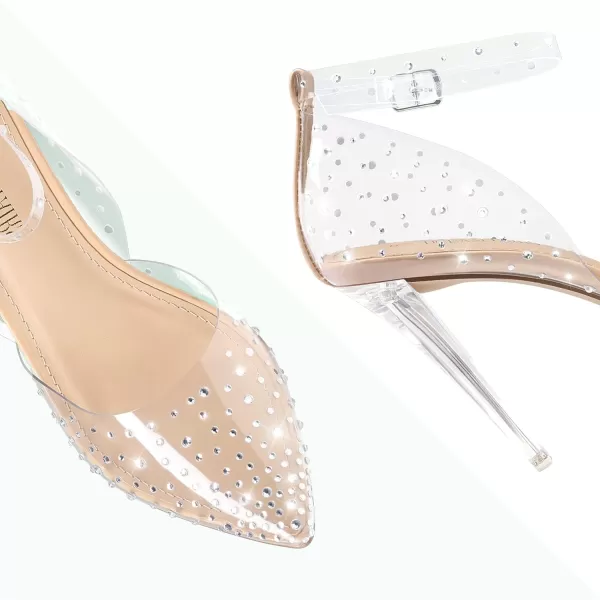 imageDREAM PAIRS Womens Clear High Heels Strappy Rhinestone Closed Toe Stiletto Sexy Sparkly Pointed Toe Ankle Strap DOrsay Transparent Heels Dress Wedding Party Pumps ShoesNudeDiamondClear