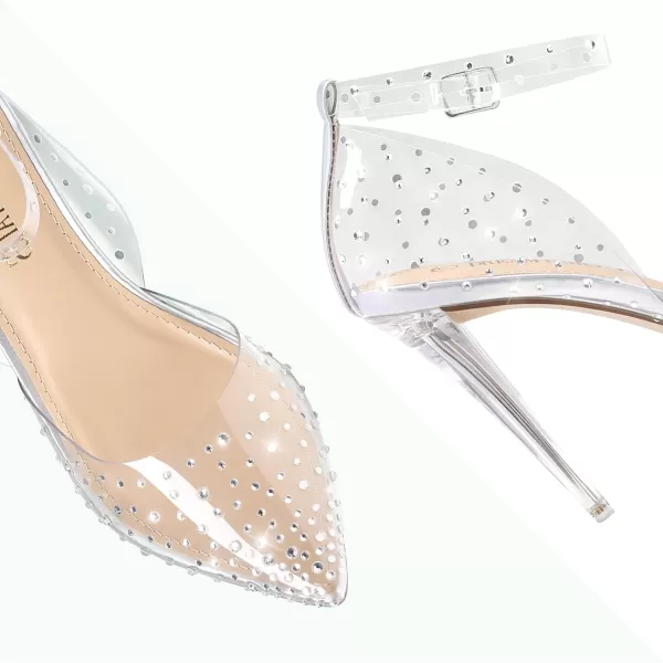 imageDREAM PAIRS Womens Clear High Heels Strappy Rhinestone Closed Toe Stiletto Sexy Sparkly Pointed Toe Ankle Strap DOrsay Transparent Heels Dress Wedding Party Pumps ShoesSilverDiamondClear