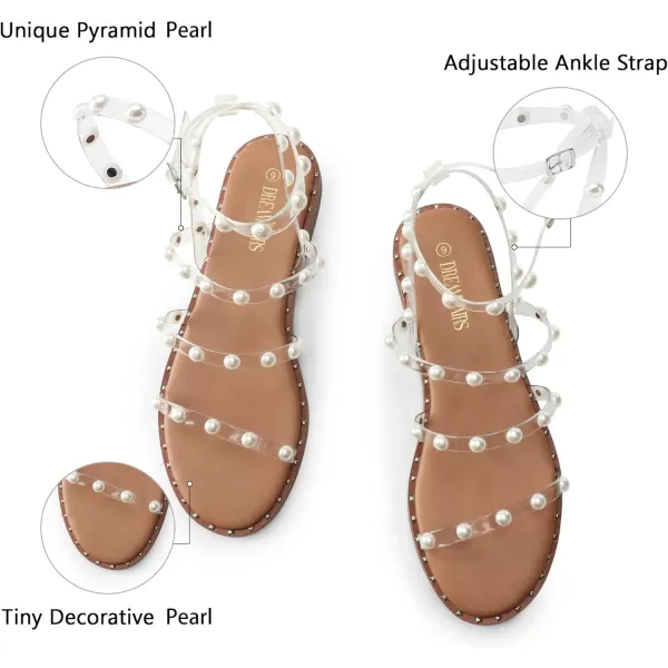 imageDREAM PAIRS Womens Clear Studded Pearl Gladiator Strappy Flat SandalsClearpearl