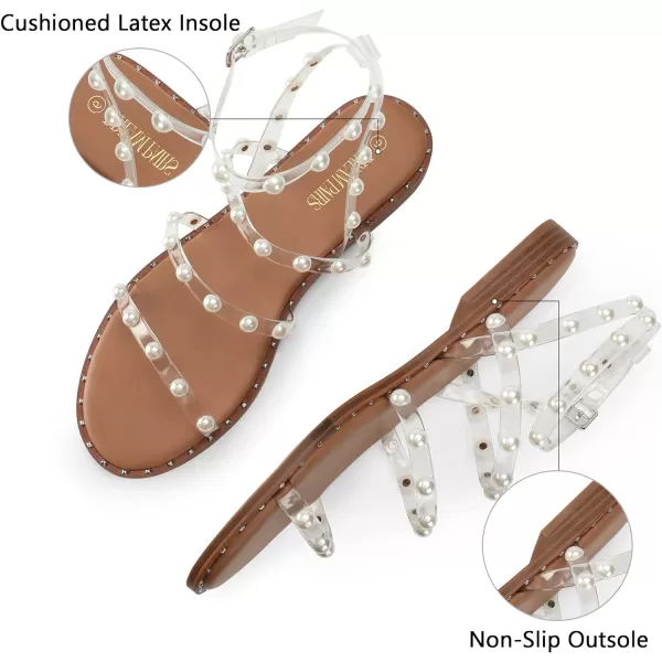 imageDREAM PAIRS Womens Clear Studded Pearl Gladiator Strappy Flat SandalsClearpearl