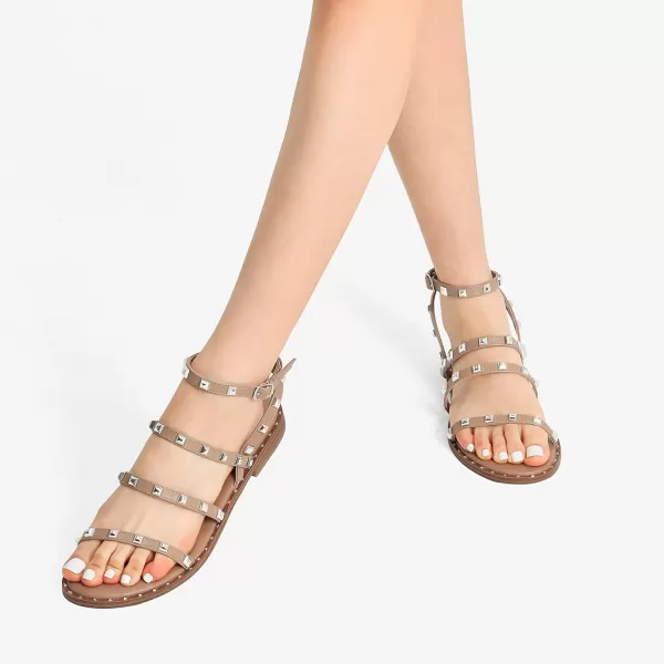 imageDREAM PAIRS Womens Clear Studded Pearl Gladiator Strappy Flat SandalsNude