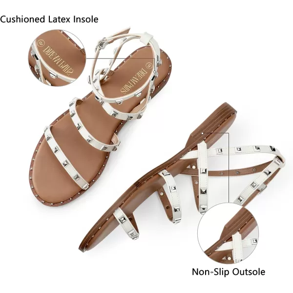imageDREAM PAIRS Womens Clear Studded Pearl Gladiator Strappy Flat SandalsWhite