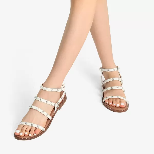imageDREAM PAIRS Womens Clear Studded Pearl Gladiator Strappy Flat SandalsWhite