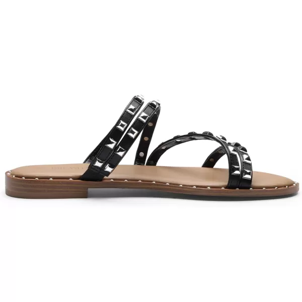 imageDREAM PAIRS Womens Clear Studded Rhinestone Slide Sandals Slip on Open Toe Cute Flat Sandals for SummerBlackPuRivet