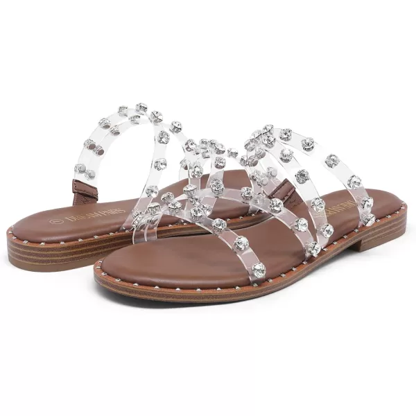 imageDREAM PAIRS Womens Clear Studded Rhinestone Slide Sandals Slip on Open Toe Cute Flat Sandals for SummerClearRhinestone