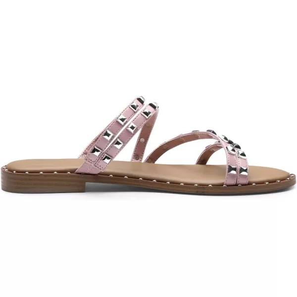 imageDREAM PAIRS Womens Clear Studded Rhinestone Slide Sandals Slip on Open Toe Cute Flat Sandals for SummerPinkpurivet