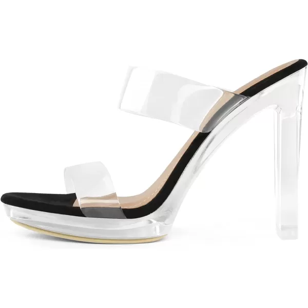 imageDREAM PAIRS Womens Clear Two Strap Open Toe High Block Chunky Slip on Dress Heel SandalsBlackClear