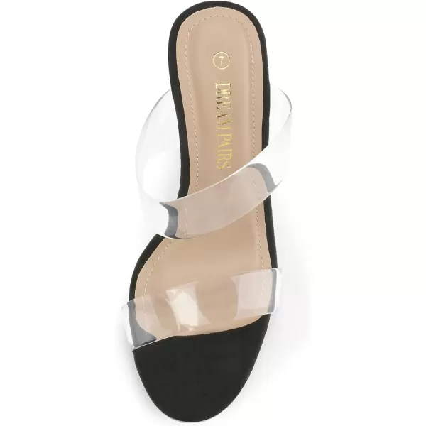 imageDREAM PAIRS Womens Clear Two Strap Open Toe High Block Chunky Slip on Dress Heel SandalsBlackClear