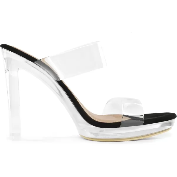imageDREAM PAIRS Womens Clear Two Strap Open Toe High Block Chunky Slip on Dress Heel SandalsBlackClear