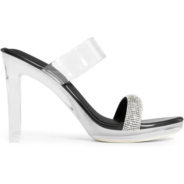 imageDREAM PAIRS Womens Clear Two Strap Open Toe High Block Chunky Slip on Dress Heel SandalsBlackrhinestone