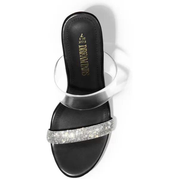 imageDREAM PAIRS Womens Clear Two Strap Open Toe High Block Chunky Slip on Dress Heel SandalsBlackrhinestone