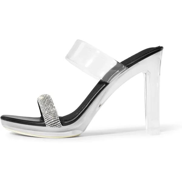 imageDREAM PAIRS Womens Clear Two Strap Open Toe High Block Chunky Slip on Dress Heel SandalsBlackrhinestone