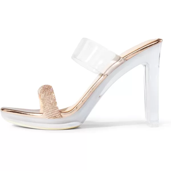 imageDREAM PAIRS Womens Clear Two Strap Open Toe High Block Chunky Slip on Dress Heel SandalsChampagnerhinestone