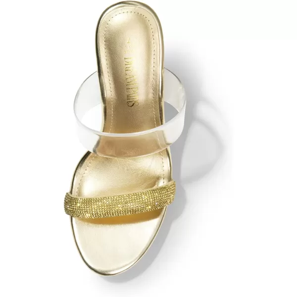 imageDREAM PAIRS Womens Clear Two Strap Open Toe High Block Chunky Slip on Dress Heel SandalsGoldrhinestone