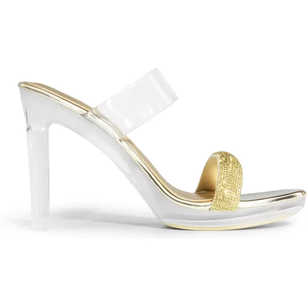 imageDREAM PAIRS Womens Clear Two Strap Open Toe High Block Chunky Slip on Dress Heel SandalsGoldrhinestone