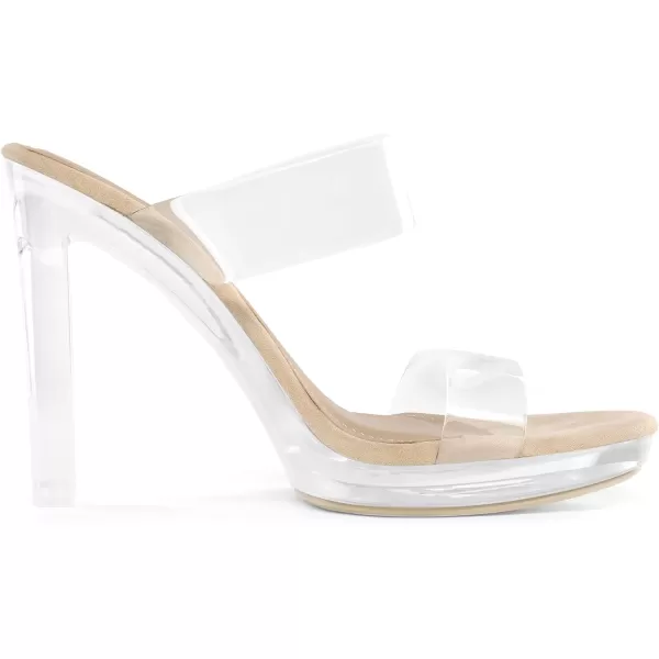 imageDREAM PAIRS Womens Clear Two Strap Open Toe High Block Chunky Slip on Dress Heel SandalsNudeClear