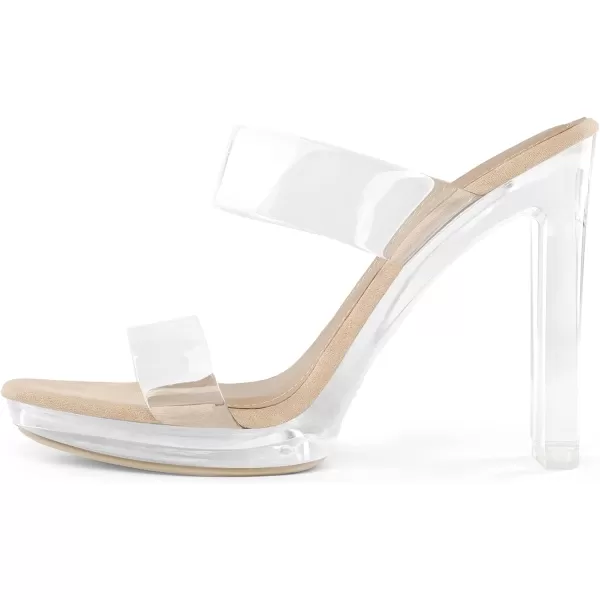 imageDREAM PAIRS Womens Clear Two Strap Open Toe High Block Chunky Slip on Dress Heel SandalsNudeClear