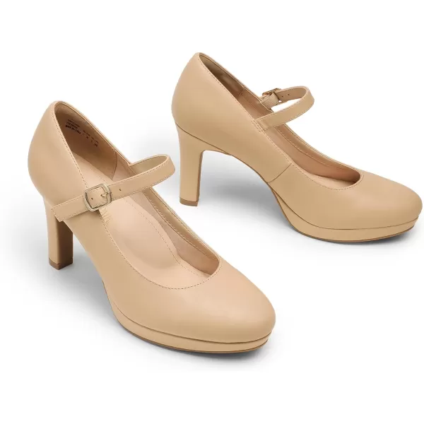 imageDREAM PAIRS Womens Close Toe Classic High Heels Round Toe Comfortable Low Platform Mary Jane Dress Pumps ShoesNude
