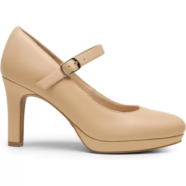 imageDREAM PAIRS Womens Close Toe Classic High Heels Round Toe Comfortable Low Platform Mary Jane Dress Pumps ShoesNude