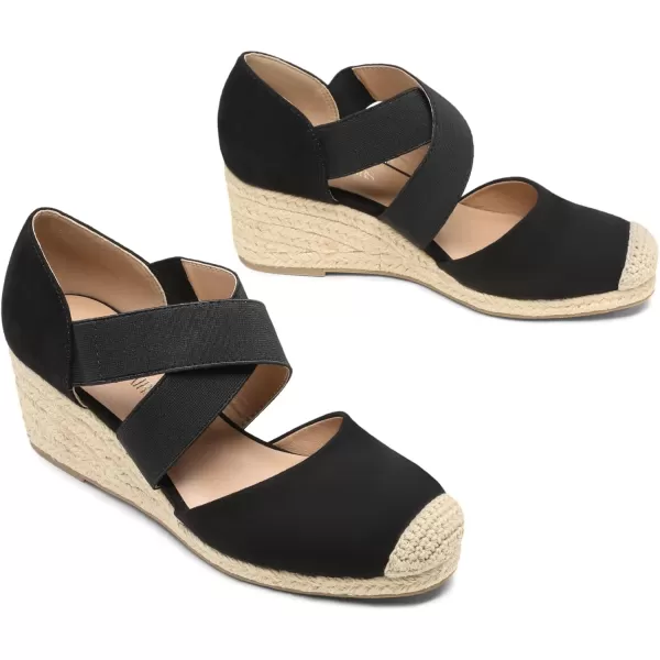 imageDREAM PAIRS Womens Close Toe Espadrilles Platform Slip on Elastic Criss Cross Straps Dressy Wedges SandalsBlack Suede
