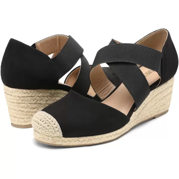 imageDREAM PAIRS Womens Close Toe Espadrilles Platform Slip on Elastic Criss Cross Straps Dressy Wedges SandalsBlack Suede