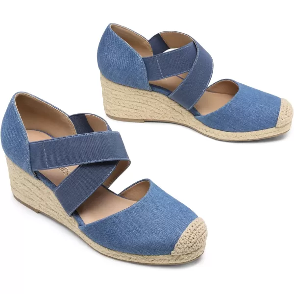 imageDREAM PAIRS Womens Close Toe Espadrilles Platform Slip on Elastic Criss Cross Straps Dressy Wedges SandalsDenim Blue