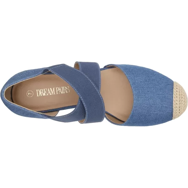 imageDREAM PAIRS Womens Close Toe Espadrilles Platform Slip on Elastic Criss Cross Straps Dressy Wedges SandalsDenim Blue
