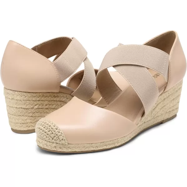 imageDREAM PAIRS Womens Close Toe Espadrilles Platform Slip on Elastic Criss Cross Straps Dressy Wedges SandalsNude