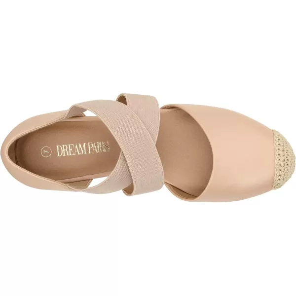 imageDREAM PAIRS Womens Close Toe Espadrilles Platform Slip on Elastic Criss Cross Straps Dressy Wedges SandalsNude