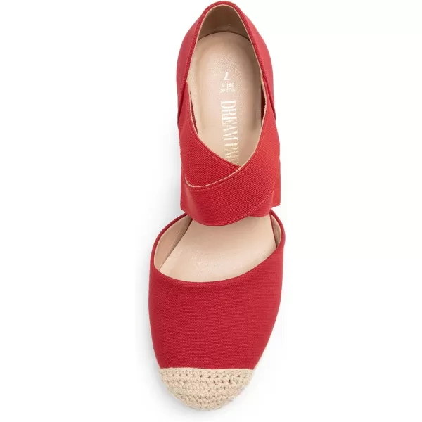 imageDREAM PAIRS Womens Close Toe Espadrilles Platform Slip on Elastic Criss Cross Straps Dressy Wedges SandalsRed
