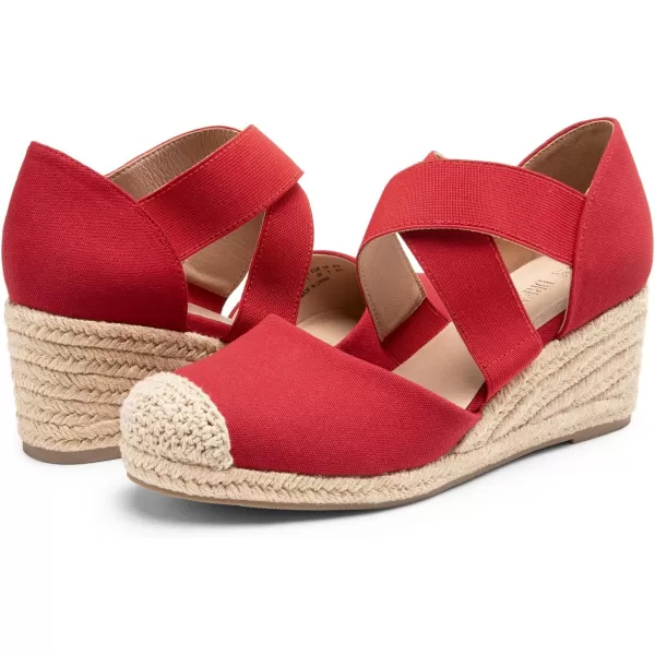 imageDREAM PAIRS Womens Close Toe Espadrilles Platform Slip on Elastic Criss Cross Straps Dressy Wedges SandalsRed