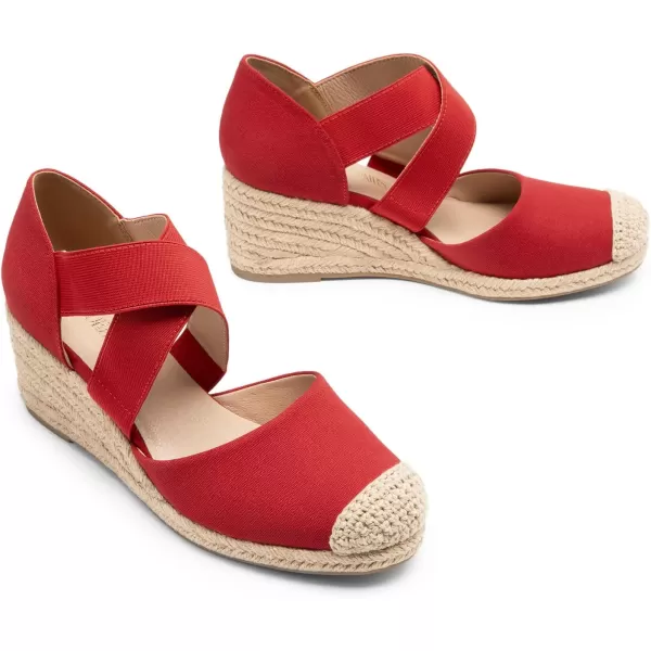 imageDREAM PAIRS Womens Close Toe Espadrilles Platform Slip on Elastic Criss Cross Straps Dressy Wedges SandalsRed