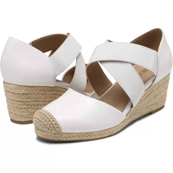 imageDREAM PAIRS Womens Close Toe Espadrilles Platform Slip on Elastic Criss Cross Straps Dressy Wedges SandalsWhite