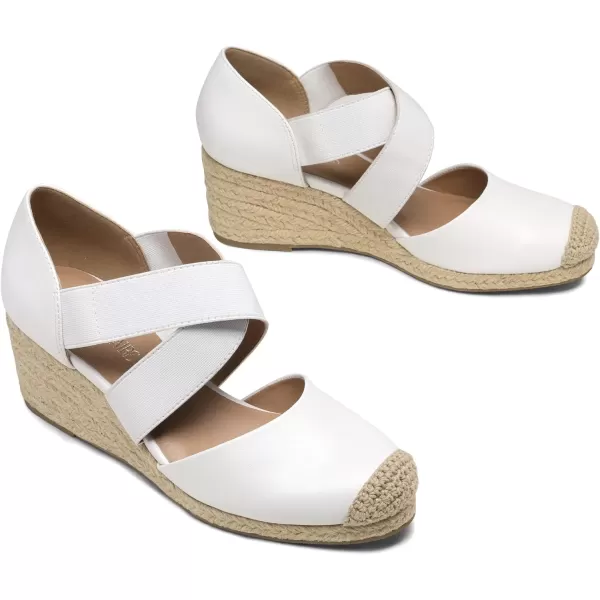 imageDREAM PAIRS Womens Close Toe Espadrilles Platform Slip on Elastic Criss Cross Straps Dressy Wedges SandalsWhite