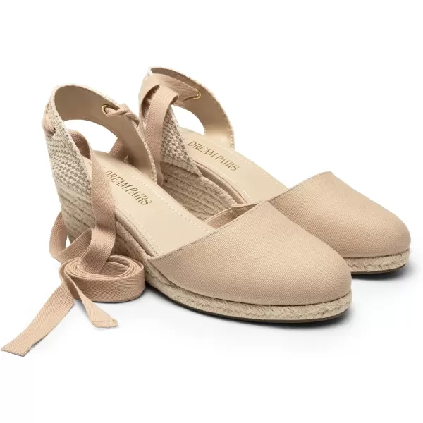 imageDREAM PAIRS Womens Close Toe Espadrilles Wedge Sandals Cute Lace Up 25 Inch Platform Strappy Sandals  Suitable for Vocation Beach Dressy Summer ShoesNudecanvas