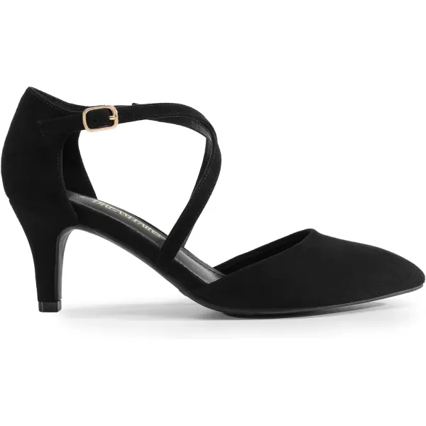 imageDREAM PAIRS Womens Closed Pointed Toe Dress Pumps Comfort Kitten Mid Heels Cross Strap Wedding Party Dance ShoesBlacksuede