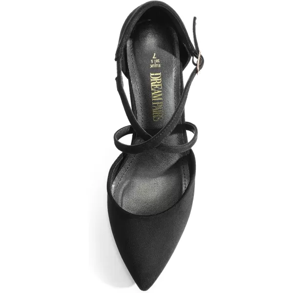 imageDREAM PAIRS Womens Closed Pointed Toe Dress Pumps Comfort Kitten Mid Heels Cross Strap Wedding Party Dance ShoesBlacksuede