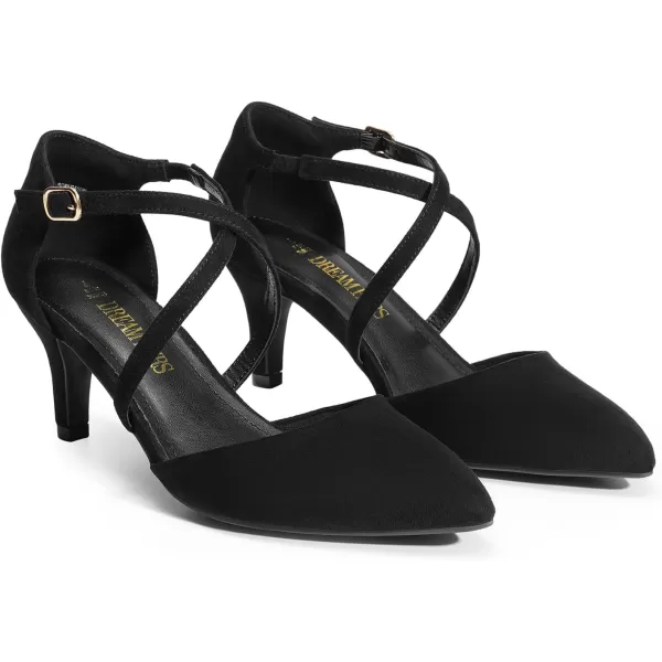 imageDREAM PAIRS Womens Closed Pointed Toe Dress Pumps Comfort Kitten Mid Heels Cross Strap Wedding Party Dance ShoesBlacksuede
