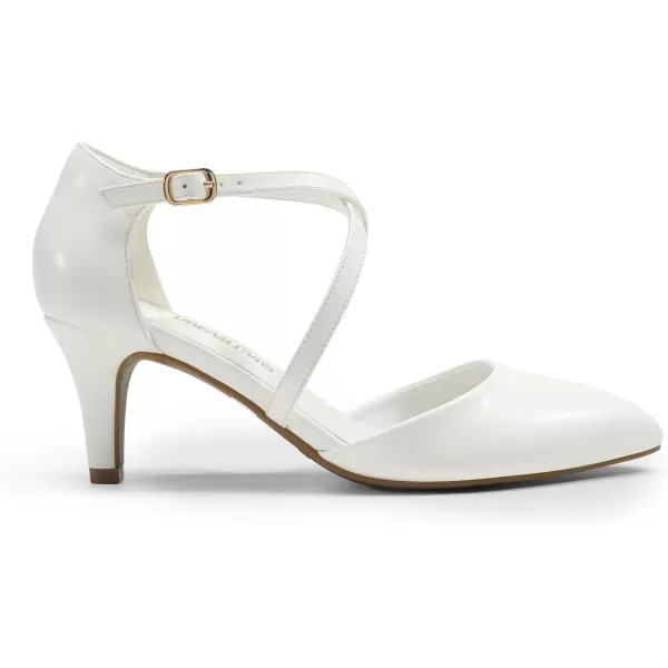 imageDREAM PAIRS Womens Closed Pointed Toe Dress Pumps Comfort Kitten Mid Heels Cross Strap Wedding Party Dance ShoesWhitepu