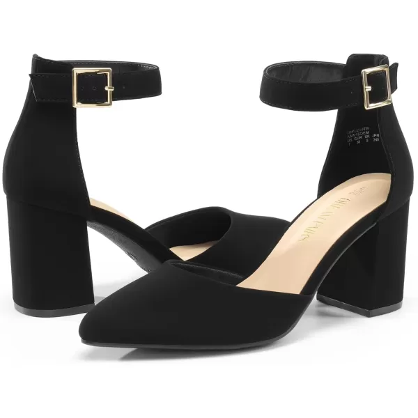 imageDREAM PAIRS Womens Closed Pointed Toe High Chunky Heels Pumps Ankle Strap Dress Shoes for Wedding Office Party 3 InchesBlacknubuck