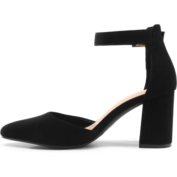 imageDREAM PAIRS Womens Closed Pointed Toe High Chunky Heels Pumps Ankle Strap Dress Shoes for Wedding Office Party 3 InchesBlacknubuck