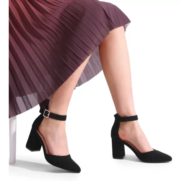 imageDREAM PAIRS Womens Closed Pointed Toe High Chunky Heels Pumps Ankle Strap Dress Shoes for Wedding Office Party 3 InchesBlacknubuck