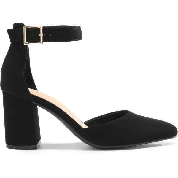 imageDREAM PAIRS Womens Closed Pointed Toe High Chunky Heels Pumps Ankle Strap Dress Shoes for Wedding Office Party 3 InchesBlacknubuck