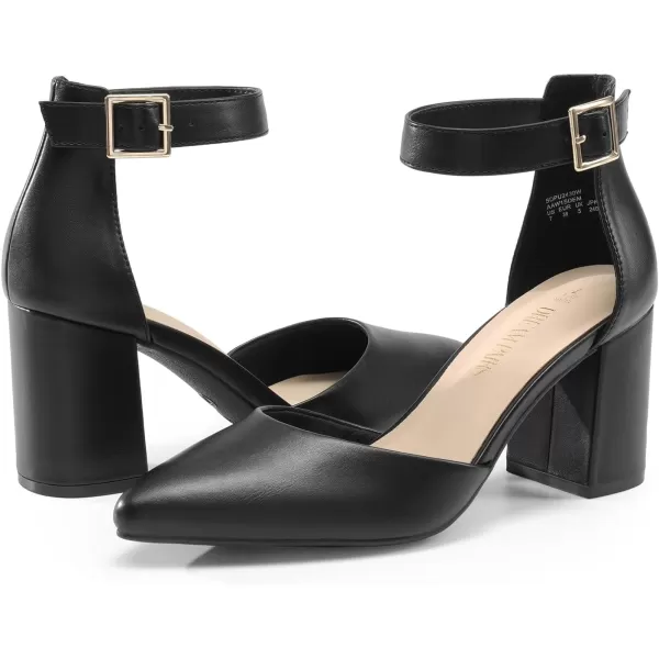 imageDREAM PAIRS Womens Closed Pointed Toe High Chunky Heels Pumps Ankle Strap Dress Shoes for Wedding Office Party 3 InchesBlackpu