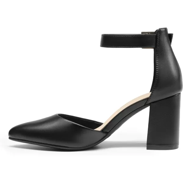 imageDREAM PAIRS Womens Closed Pointed Toe High Chunky Heels Pumps Ankle Strap Dress Shoes for Wedding Office Party 3 InchesBlackpu
