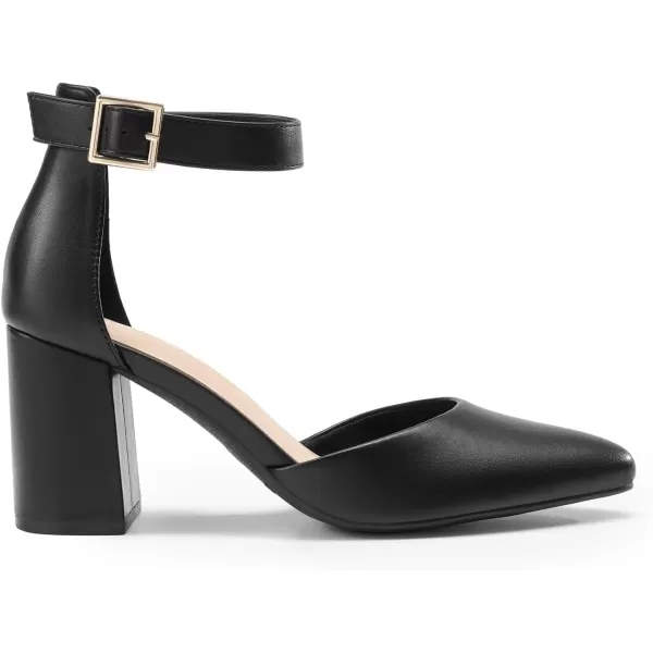 imageDREAM PAIRS Womens Closed Pointed Toe High Chunky Heels Pumps Ankle Strap Dress Shoes for Wedding Office Party 3 InchesBlackpu