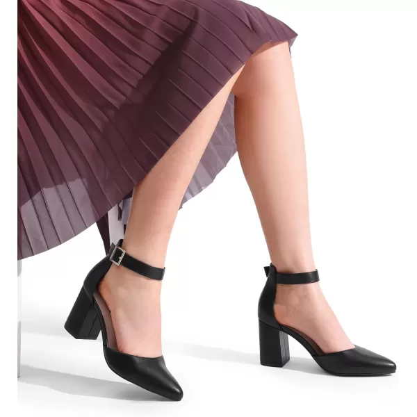 imageDREAM PAIRS Womens Closed Pointed Toe High Chunky Heels Pumps Ankle Strap Dress Shoes for Wedding Office Party 3 InchesBlackpu