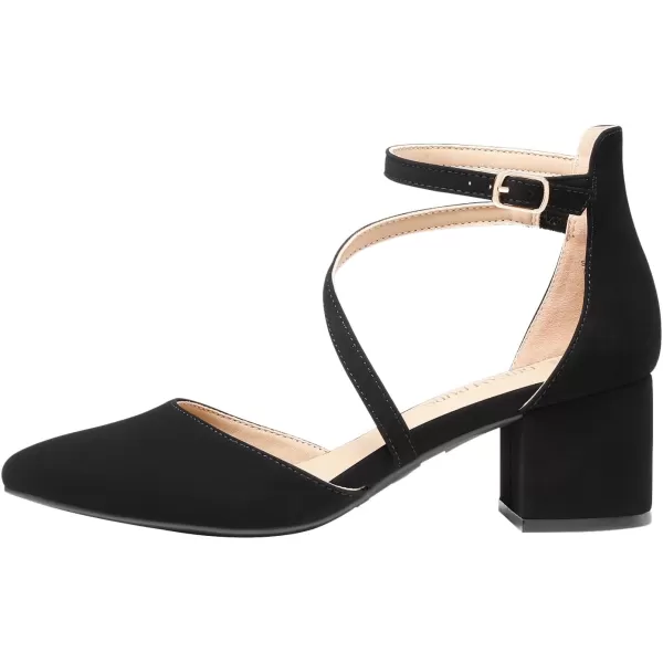 imageDREAM PAIRS Womens Closed Pointed Toe Low Chunky Heels Pumps Ankle Strap Wedding Business Dressy ShoesBlacknubuck